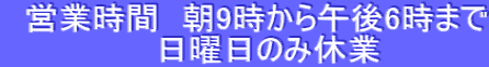 営業時間 朝9時から午後6時まで 日曜日のみ休業
