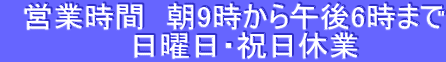営業時間 朝9時から午後6時まで 日曜日・祝日休業